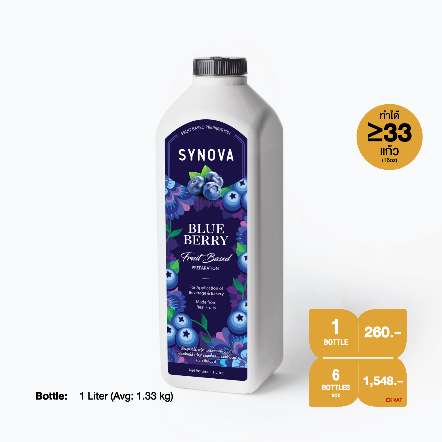 น้ำผลไม้เข้มข้น SYNOVA : ซอสบลูเบอรี่เข้มข้น (ยกกล่อง)