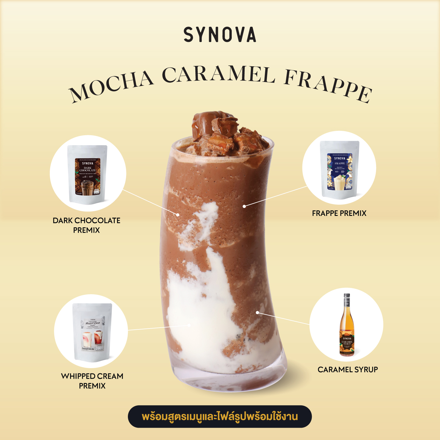 เซ็ตเครื่องดื่ม SYNOVA : เมนูมอคค่าคาราเมลเฟรปเป้ (เซ็ต)